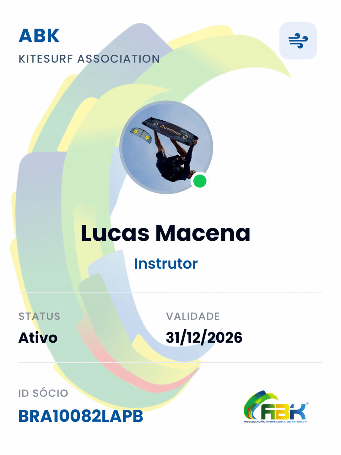 Credencial ativa da ABK de Lucas Macena